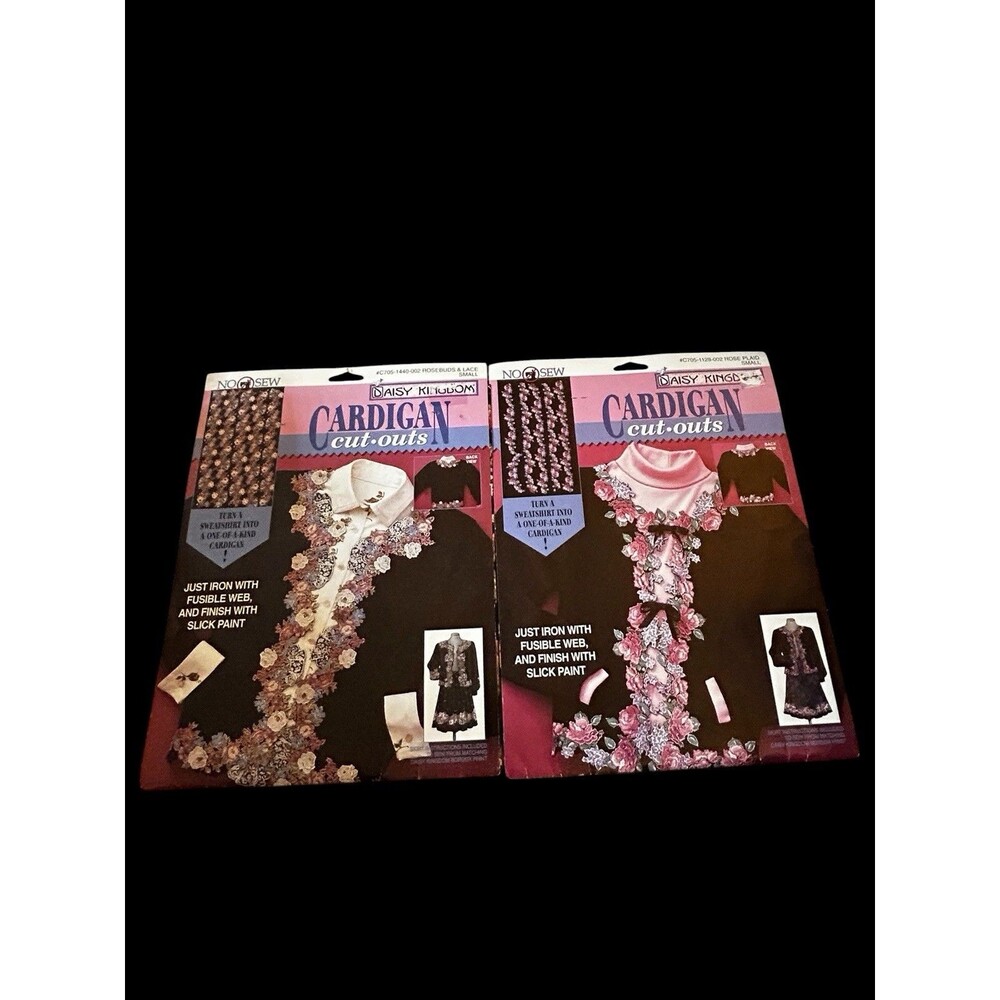 Vtg Lot Of 2 1995 Daisy Kingdom Cardigan Cut Outs No Sew Rosebuds & Lace